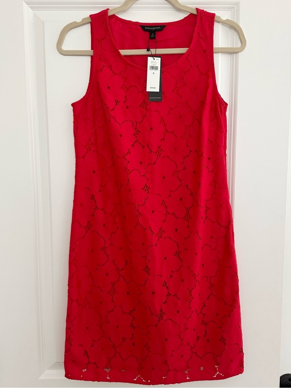 Banana Republic Vibrant Red Floral Lace Overlay Sleeveless Shift Dress